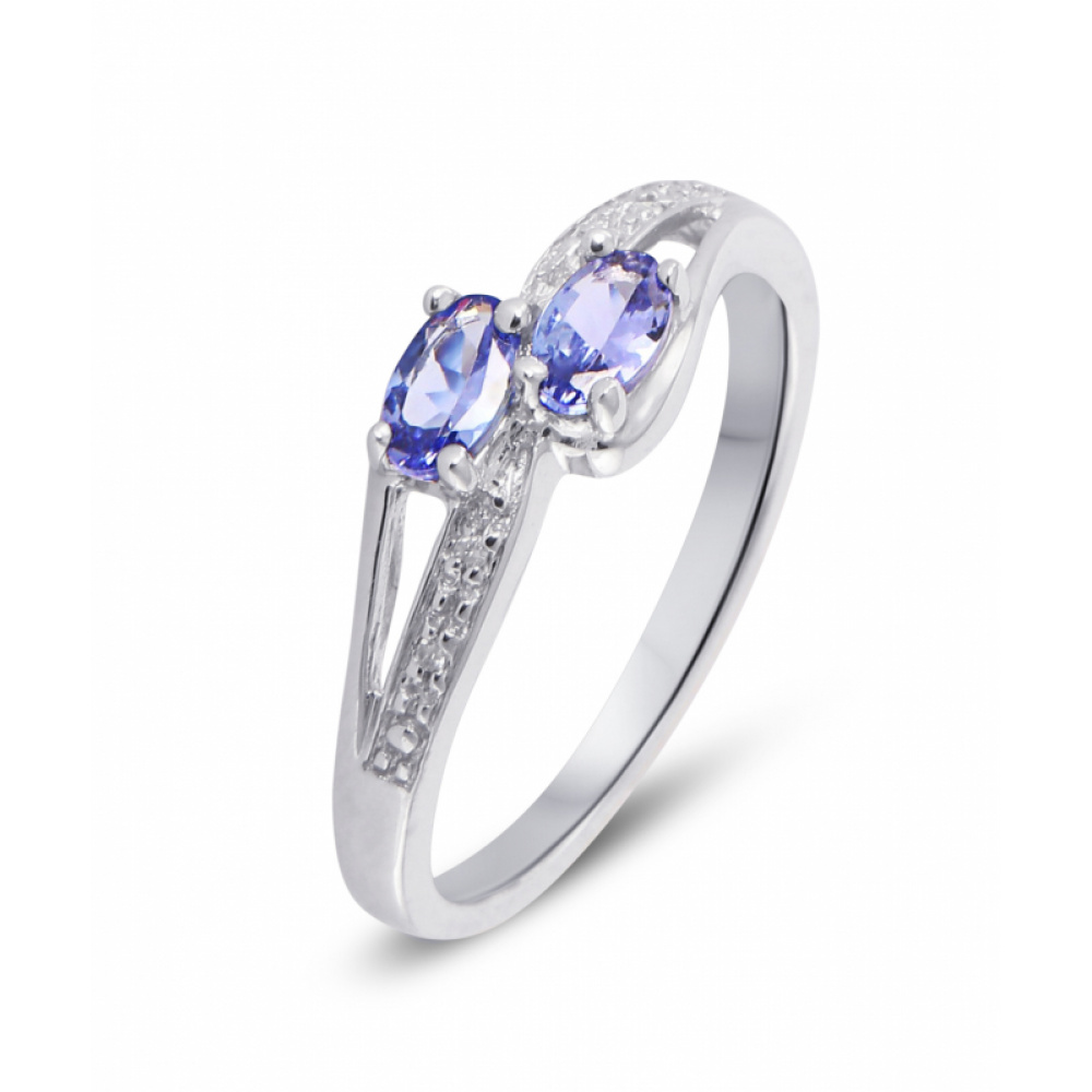 Bague Toi et Moi Tanzanite et Diamant en Or Blanc 375 Ref. 34869