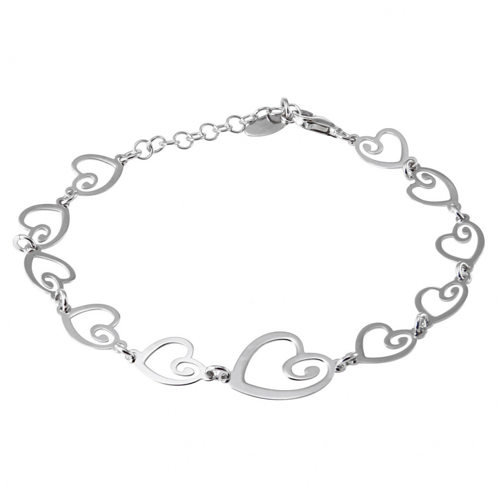 Bracelet Argent Rhodi Coeurs Ref