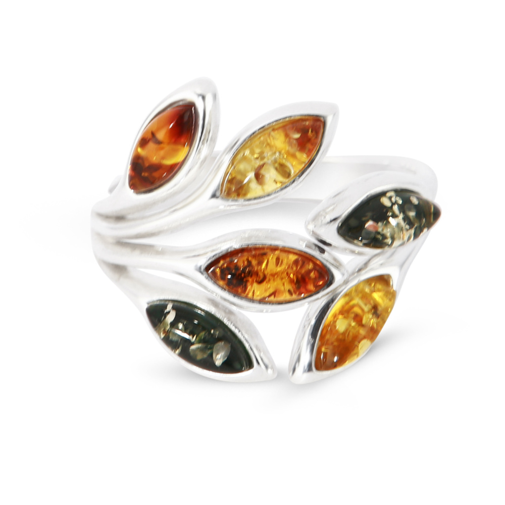 Bague Ambre Multicolore Sur Argent Ref