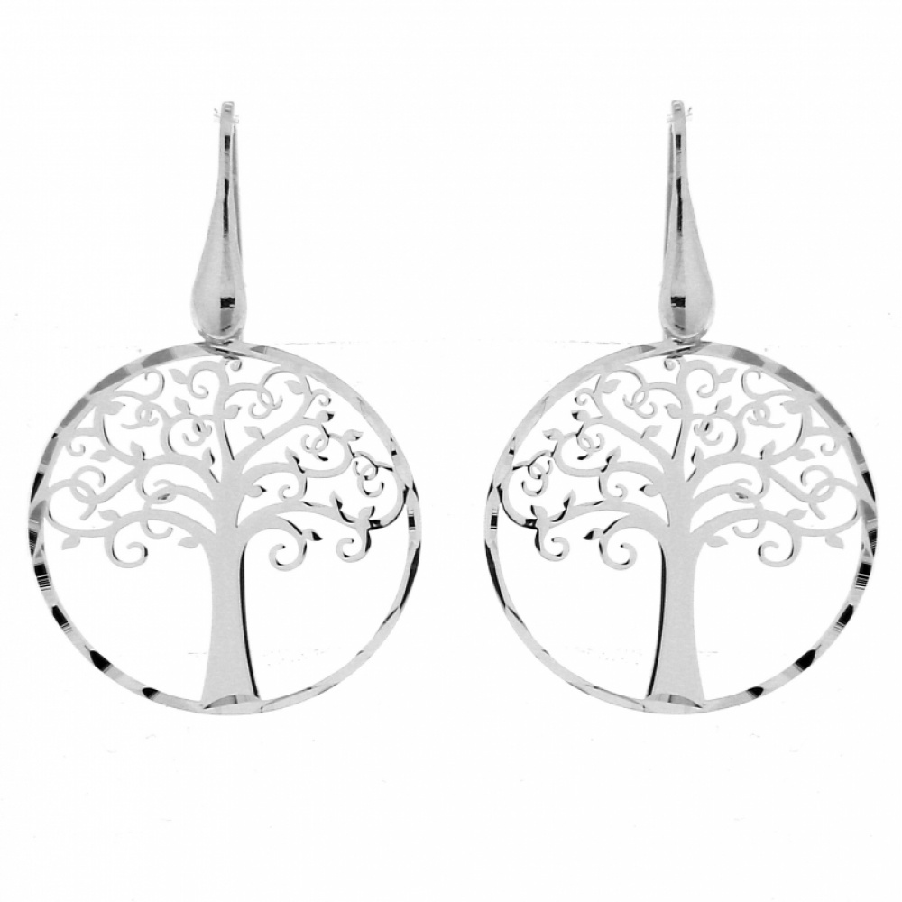 Boucles D Oreilles Arbre De Vie En Argent Rhodi Ref