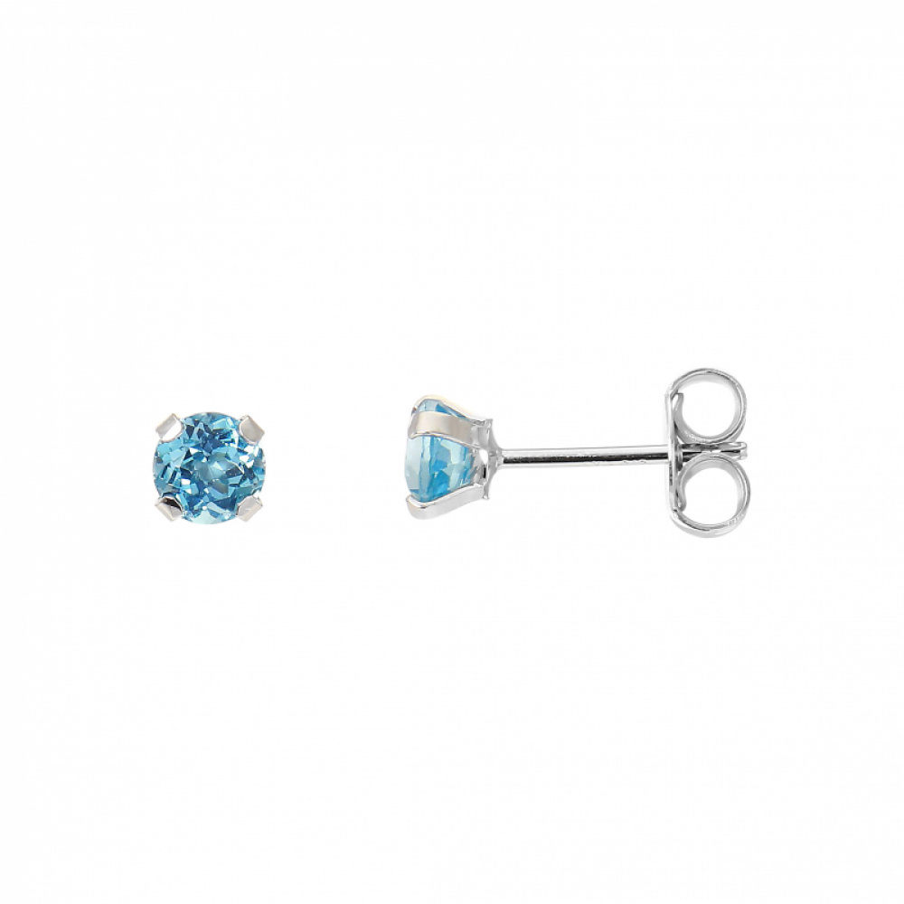 Boucles D Oreilles Or Blanc Topaze Bleue Ronde Mm Ref