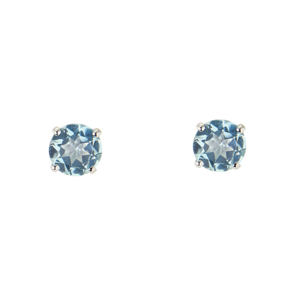 Boucles D Oreilles Or Blanc Topaze Bleue Trait E Mm Ref