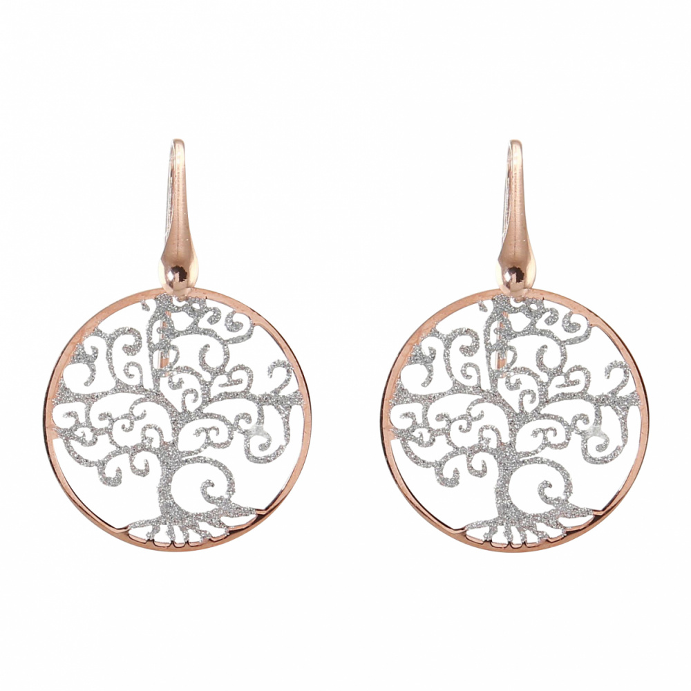 Boucles D Oreilles Pendantes Argent Rhodi Flash Or Rose Arbre De Vie