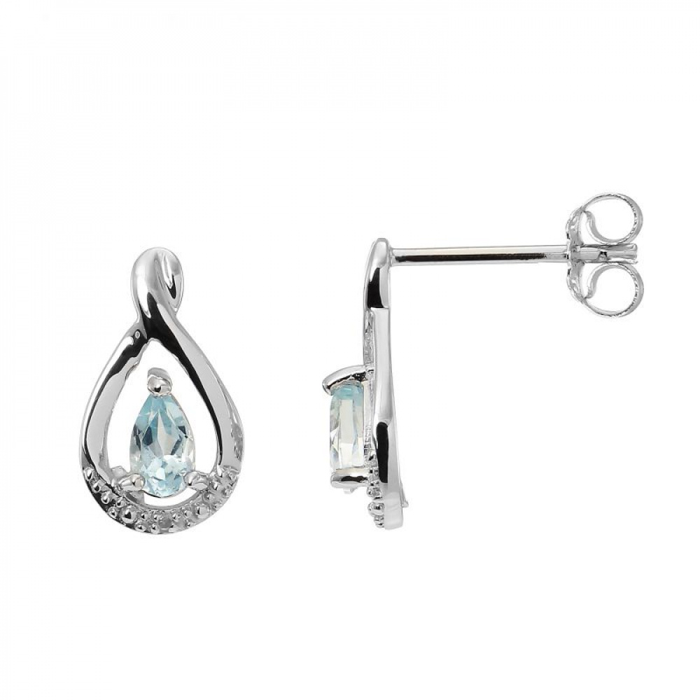 Boucles D Oreilles Pendantes Or Blanc Topaze Et Diamant Ref