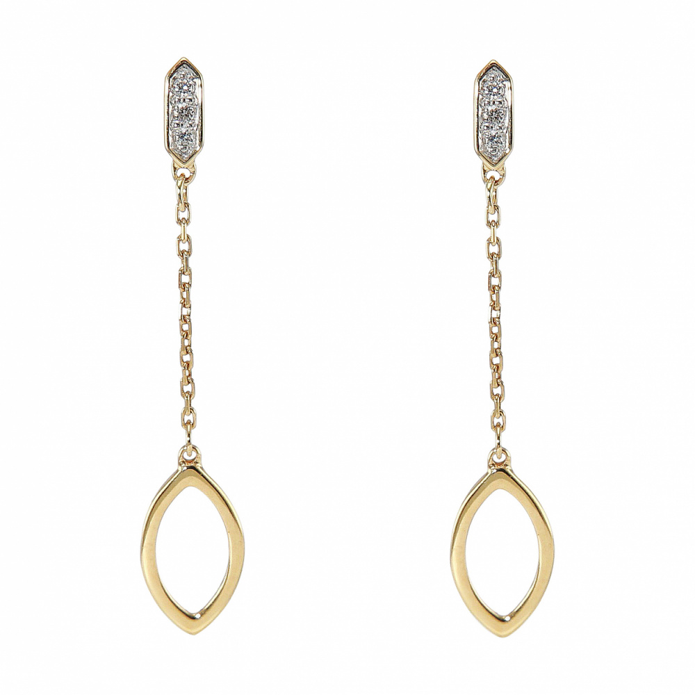 Boucles D Oreilles Pendantes Or Jaune 750 Navette Et Diamants Ref 49439