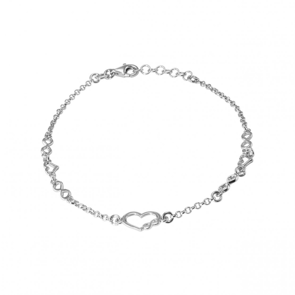 Bracelet Argent Rhodié coeur et signe de l infini Ref 53178