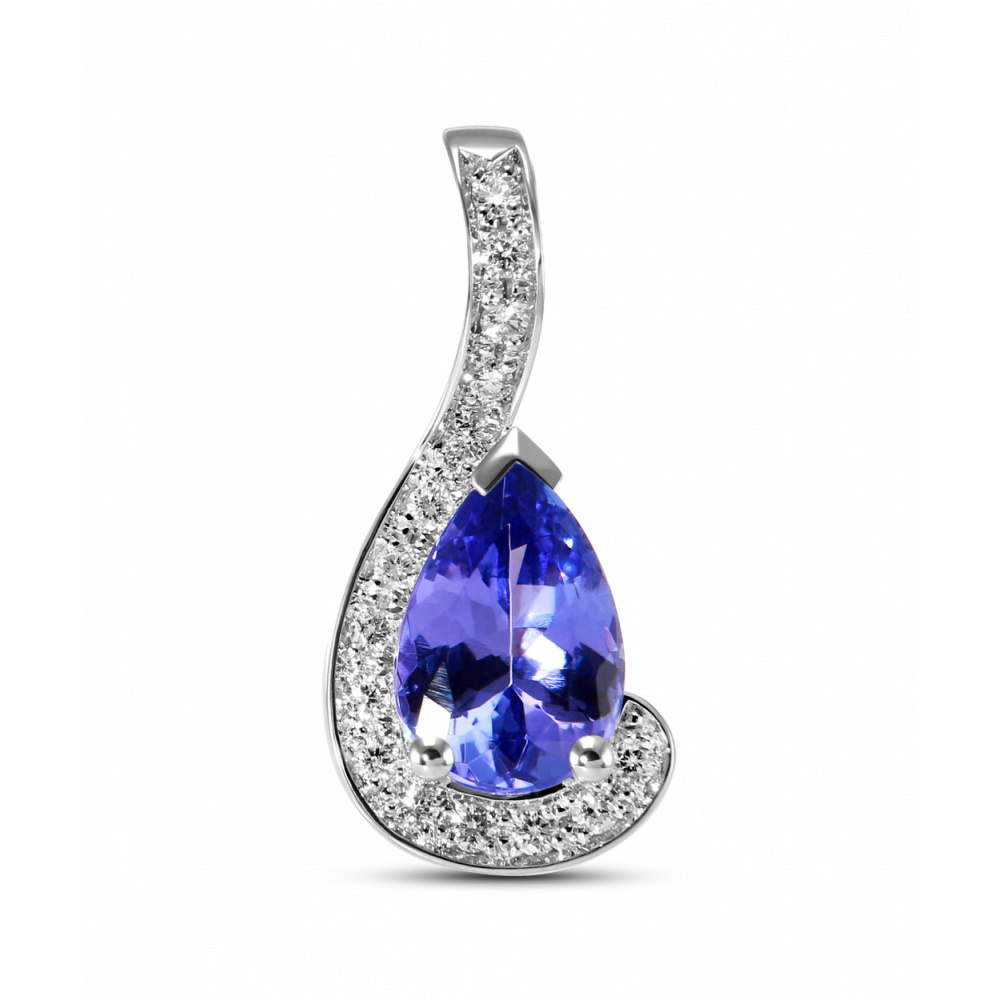 Pendentif Or Blanc Tanzanite Poire X Mm Et Diamants Ref