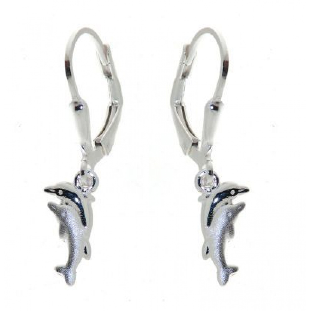 Boucles d'oreilles pendantes argent 925/1000 rhodié forme dauphin