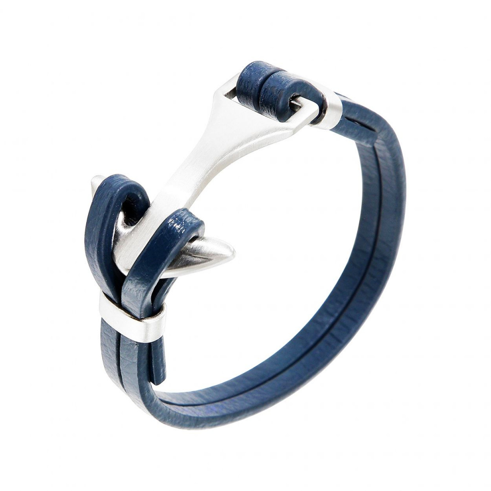 Bracelet en cuir bleu tressé et fermoir réglable - Oblade