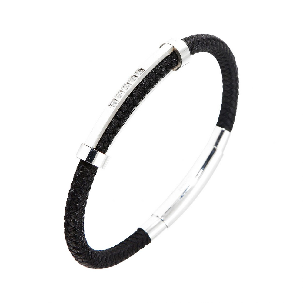 Bracelet homme en tissus noir avec motif cylindrique 0,8x21cm Ref