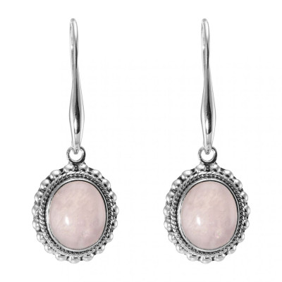 Boucles d'oreilles Pendantes Argent 925 Quartz Rose Ovale 12x10mm