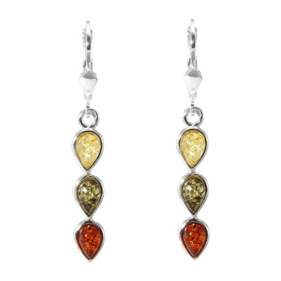 Boucles d'oreilles Pendantes Argent et Ambre Multicolore 