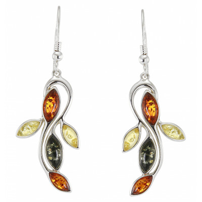 Boucles d'oreilles pendantes Argent et Ambre Multicolore