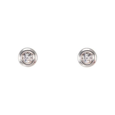 Boucles d'oreilles puces Or Blanc 375 Oxyde de zirconium 6mm