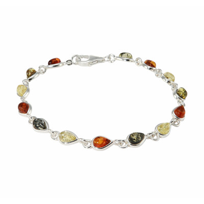 Bracelet Argent  Ambre Multicolore 6mm x 20cm