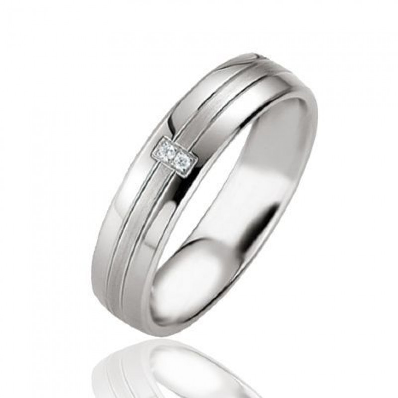 Alliance Argent Platiné et Diamant 5mm