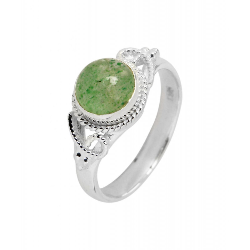 Bague Argent 925 Aventurine Cabochon Rond 7mm