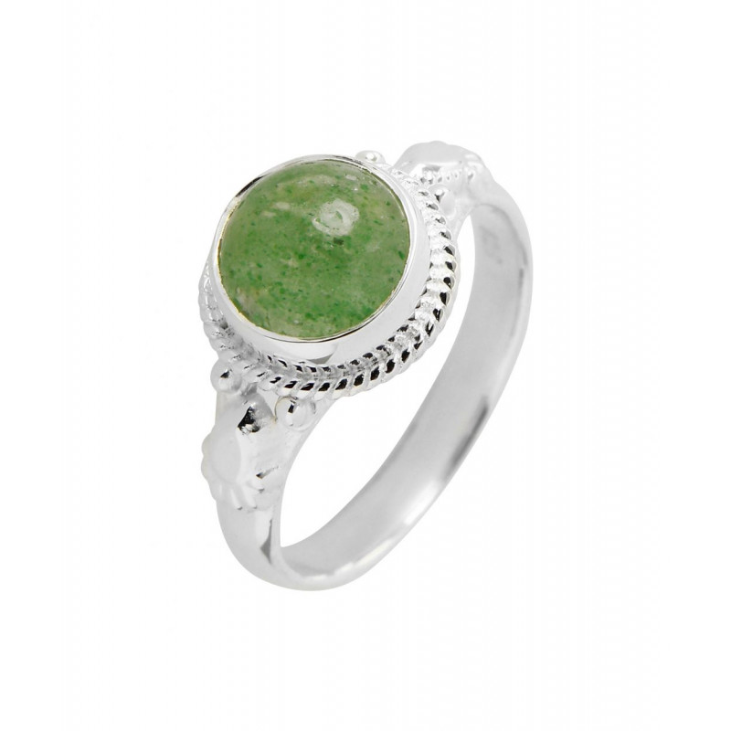 Bague Argent 925 Aventurine Cabochon Rond 8mm