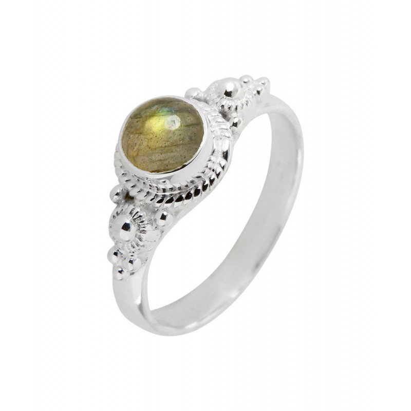 Bague Argent 925 Labradorite Cabochon Rond 6mm