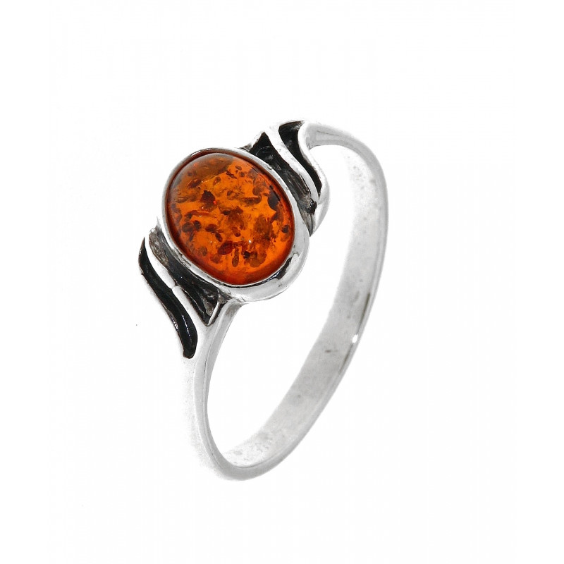 Bague Argent  Ambre Pierre Ovale 7x5mm