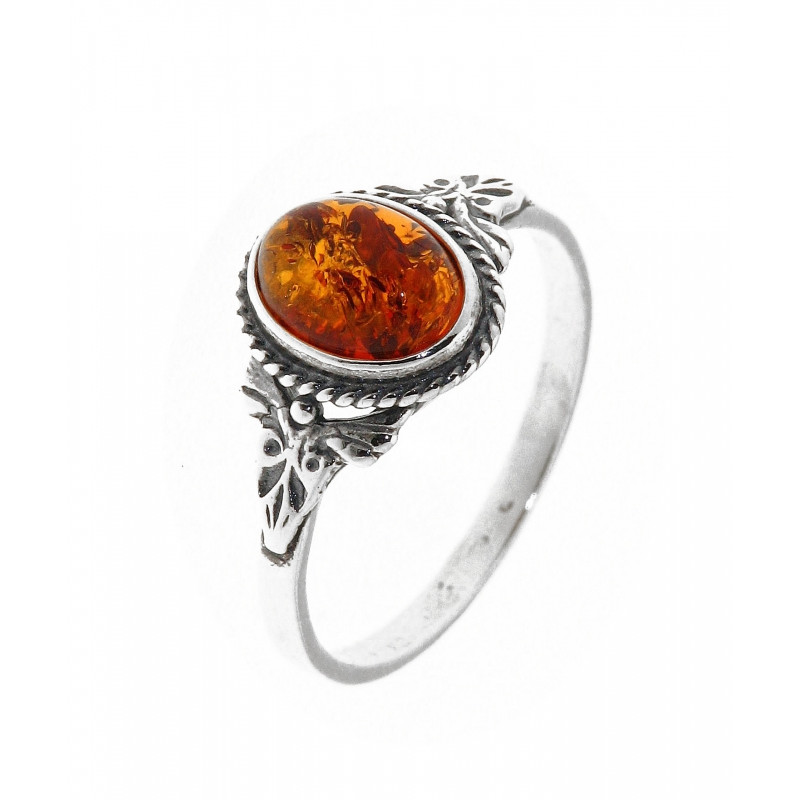 Bague Argent  Ambre Pierre Ovale 8x6mm