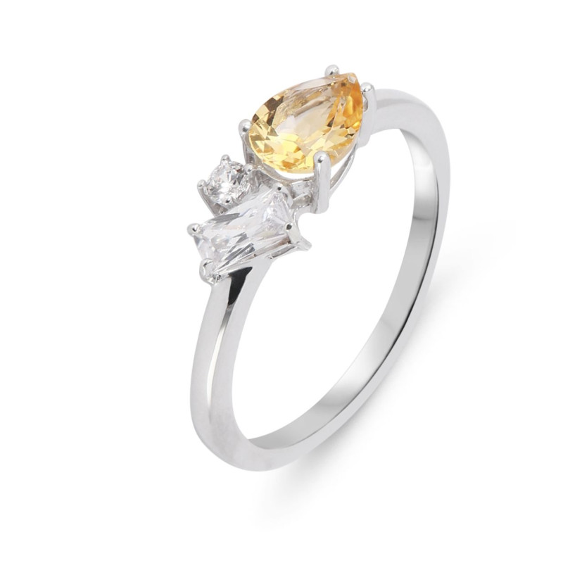 Bague Argent rhodié Citrine et Oxydes de zirconium