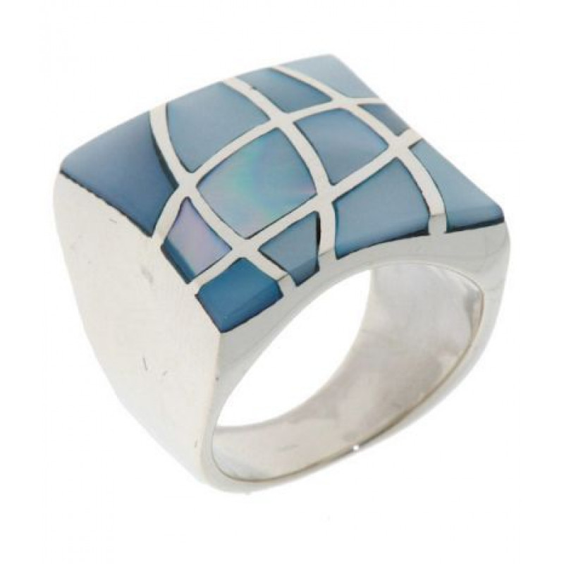 Bague Carrée Nacre Bleue en Argent