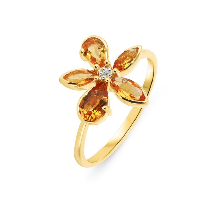 Bague Fleur Or Jaune 375 Citrine et Diamant