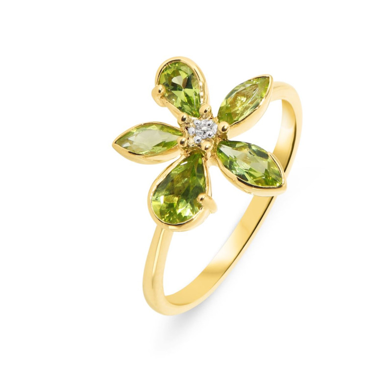 Bague Fleur Or Jaune 375 Péridot et Diamant