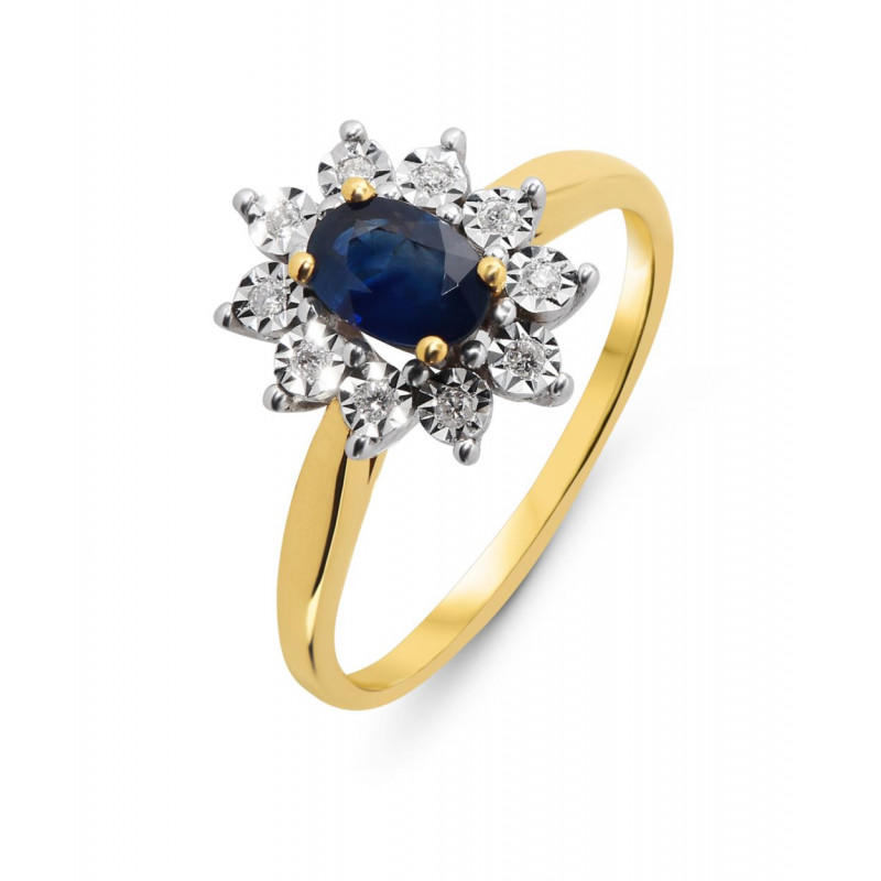 Bague Marguerite Or Jaune 750  Saphir et Diamants