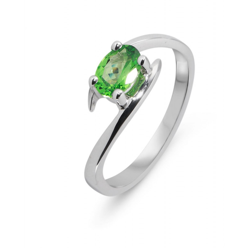 Bague Or Blanc 750 Grenat Tsavorite AAA Ovale 7x5mm