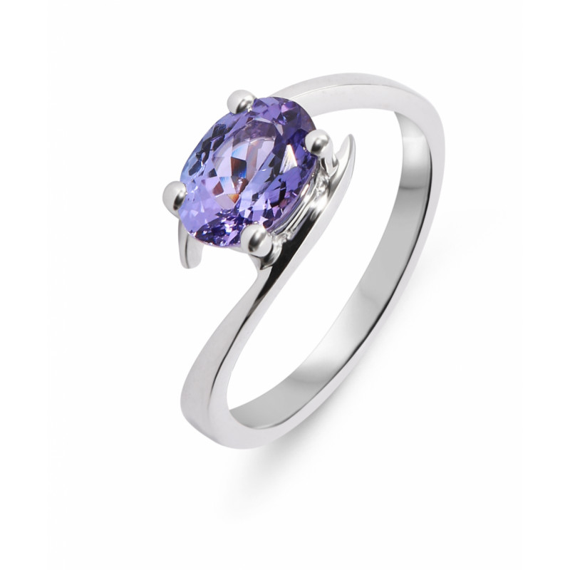 Bague Or Blanc 750 Tanzanite Ovale 8x6mm