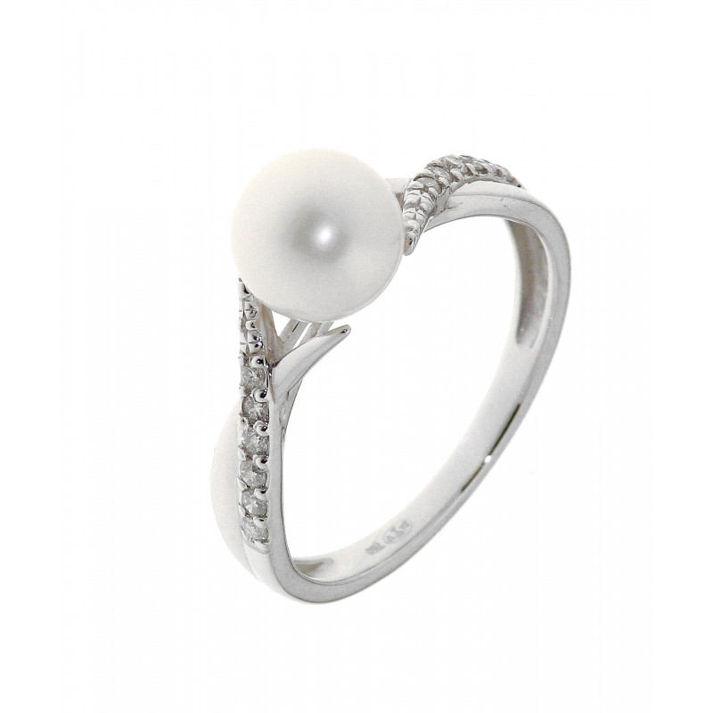 Bague Or Blanc Perle de culture 7mm et Diamants