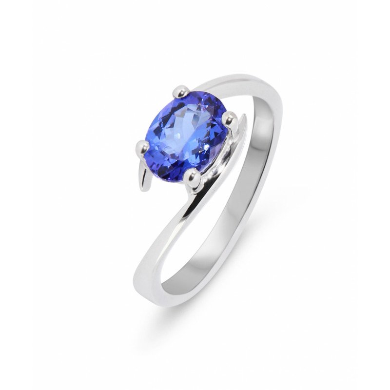 Bague Or Blanc Tanzanite AAA Ovale 8x6mm