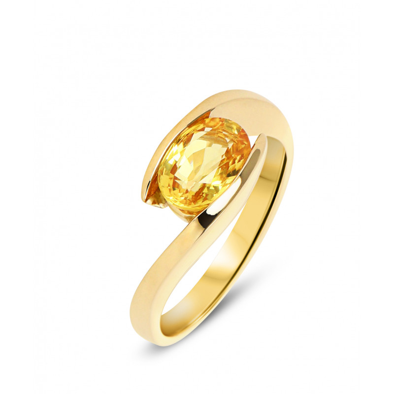 Bague Or Jaune 750  Saphir Jaune traité Ovale 8x6mm