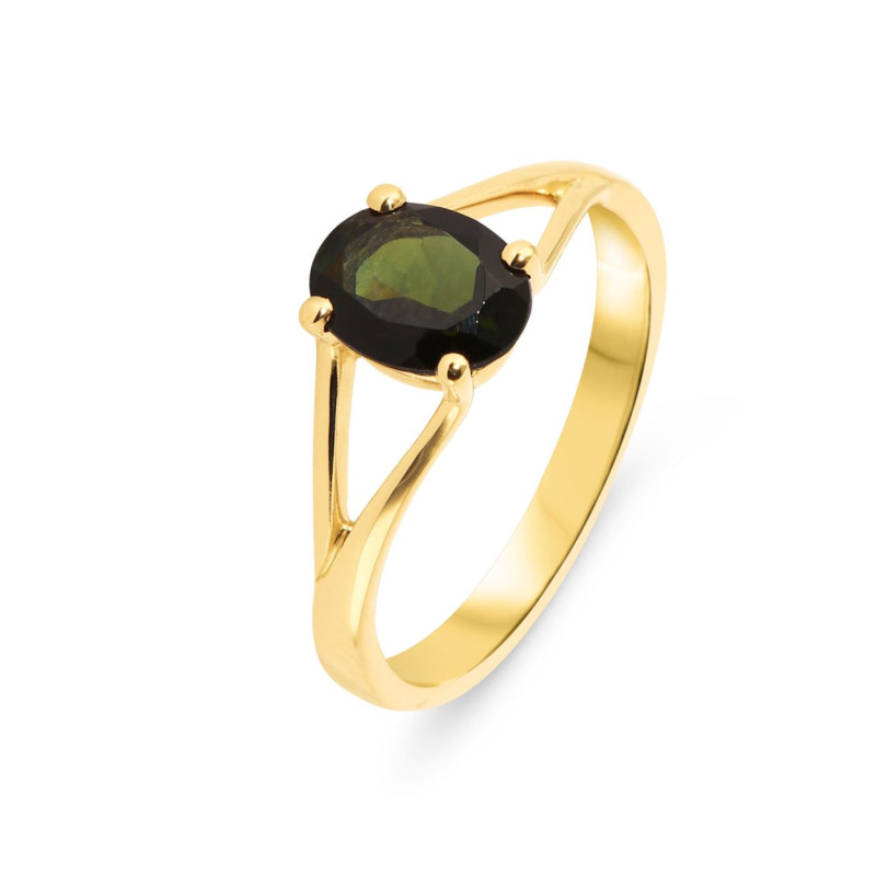 Bague Or jaune 750 Tourmaline Verte ovale 8x6mm