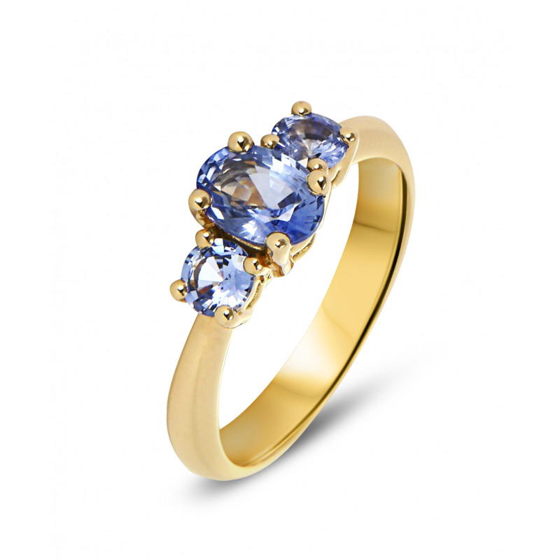 Bague Or Jaune 750 Trilogie Saphirs de Ceylan