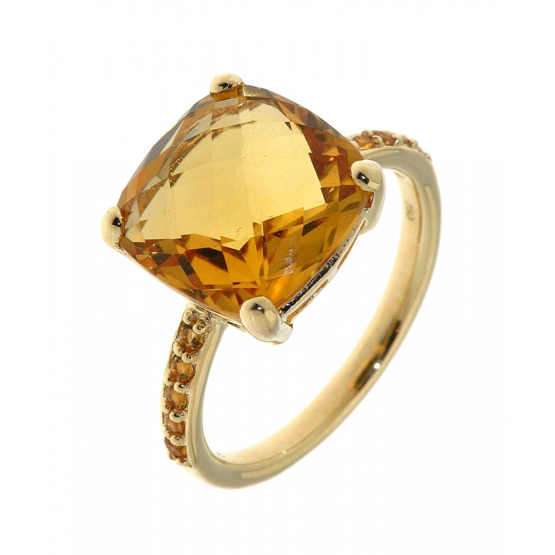 Bague Or Jaune Citrine Coussin 12mm