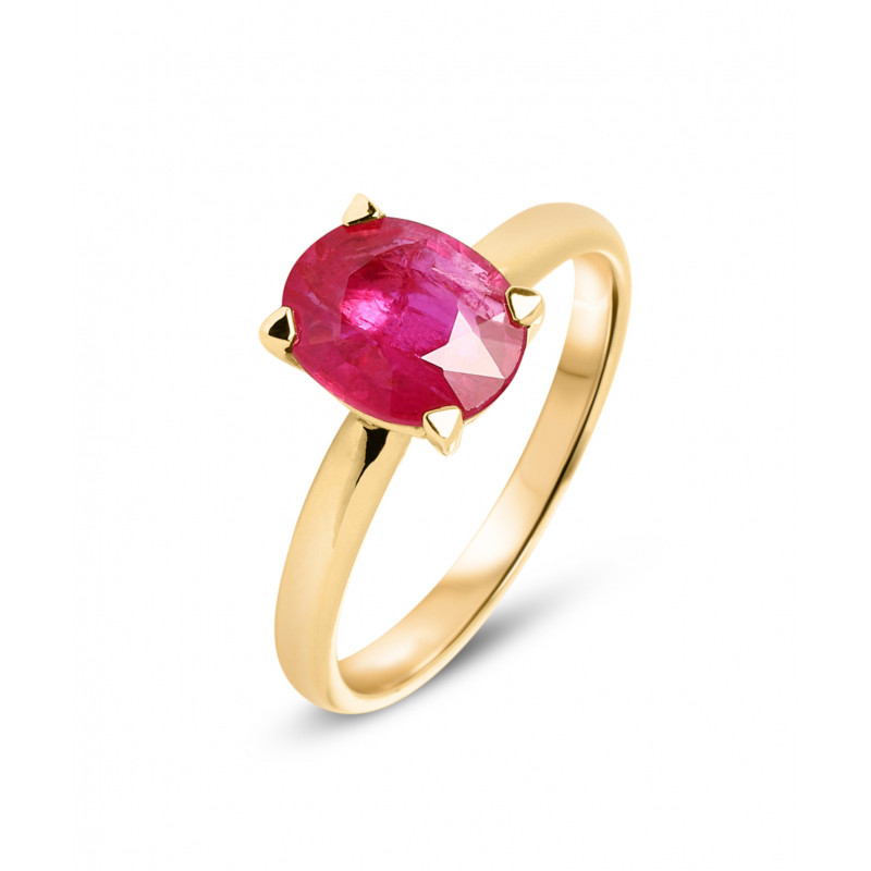 Bague Solitaire  Or Jaune Rubis Ovale 9x7mm