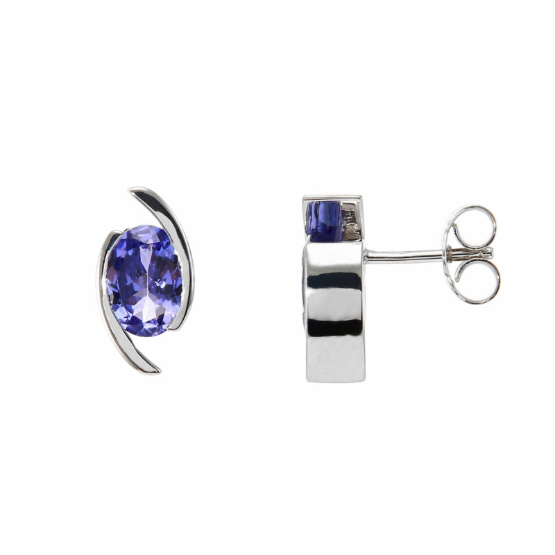 Boucles d'oreiles Or Blanc 750 tanzanites AAA ovales 7x5mm