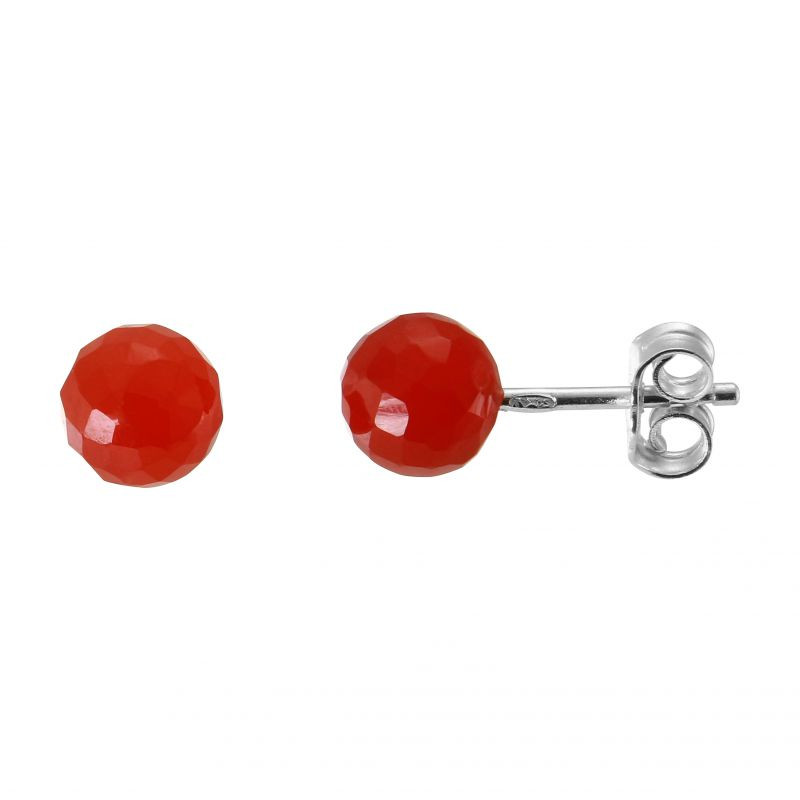 Boucles d'oreilles Argent 925 Cornaline Boules Facettées 6mm