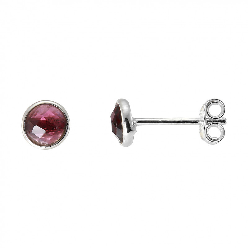 Boucles d'oreilles Argent 925  Grenat Rond facetté 5mm