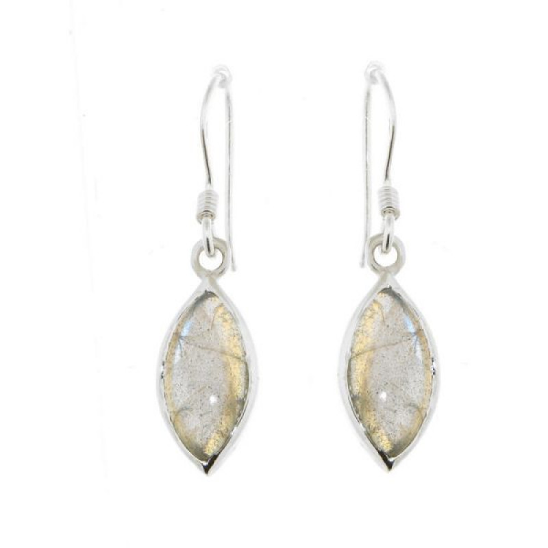 Boucles d'oreilles Argent 925 Labradorite Navette 14x7mm