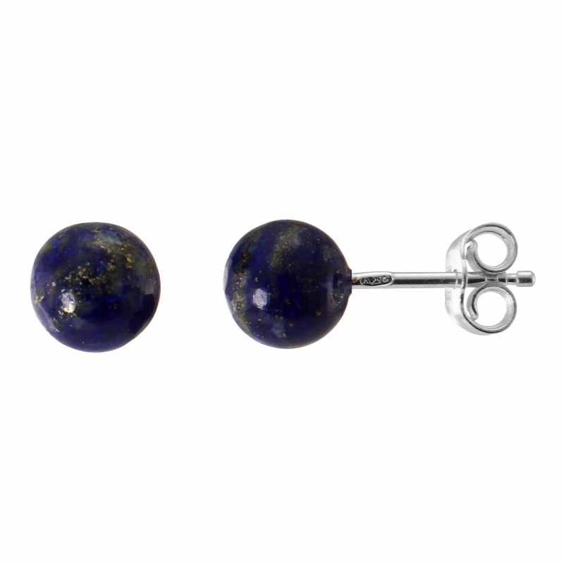 Boucles d'oreilles Argent 925 Lapis Lazuli Boules 8mm