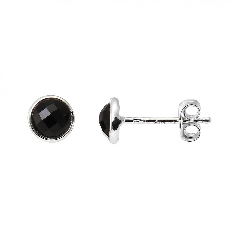 Boucles d'oreilles Argent 925  Onyx Rond facetté 5mm