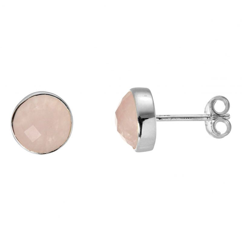 Boucles d'oreilles Argent 925 Quartz Rose Rond facetté 7mm