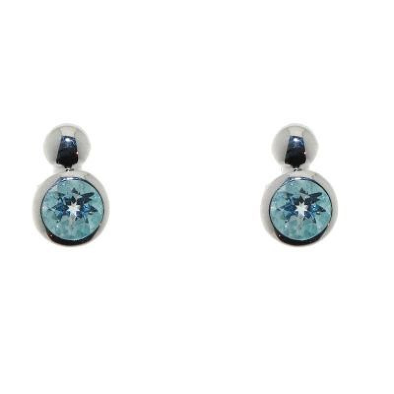 Boucles d'oreilles Argent 925 Topaze Bleue Traitée Ronde 4mm