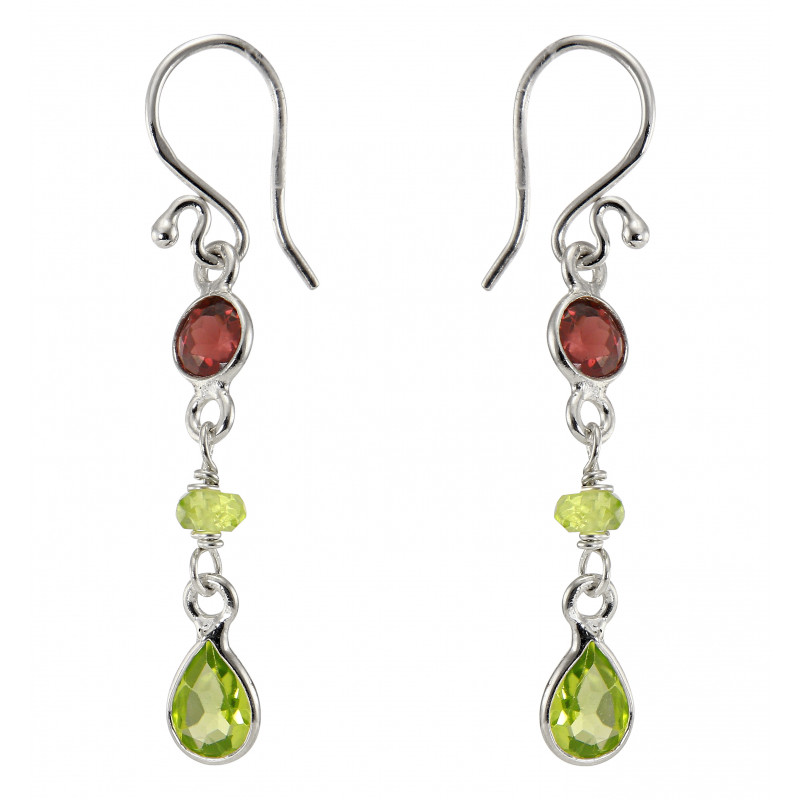 Boucles d'oreilles Argent Grenat et Péridot