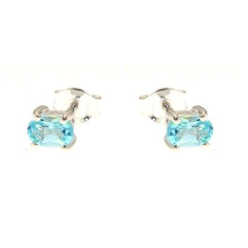 Boucles d'oreilles Argent Topaze Bleue Traitée Ovale 6x4