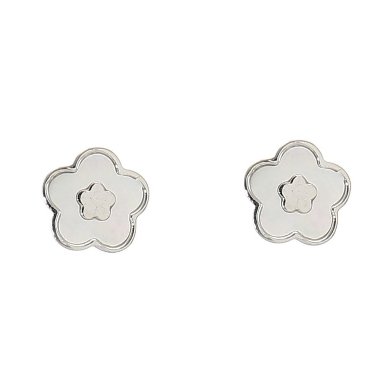 Boucles d'oreilles clou argent rhodié fleur de nacre